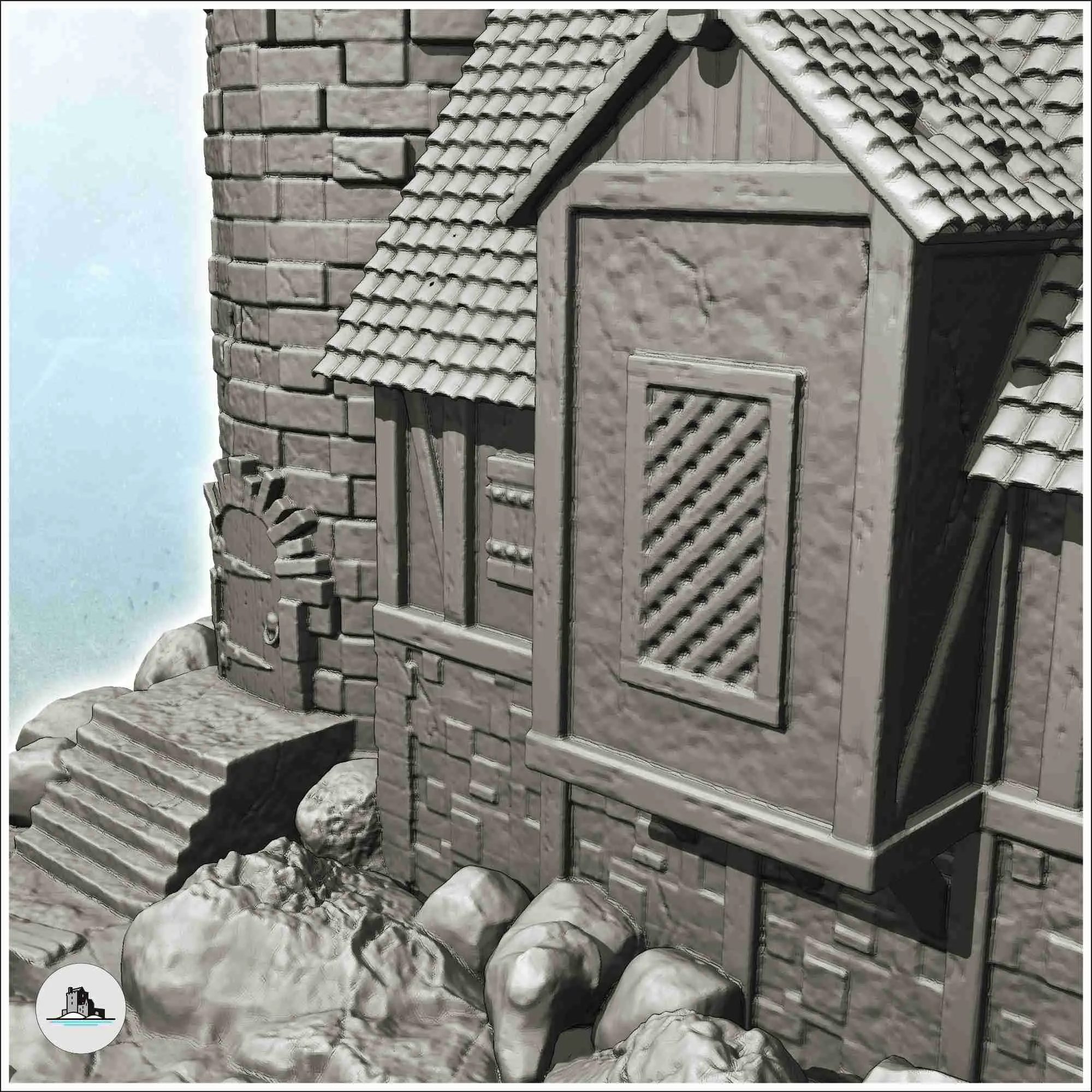 Faro medieval en isla con pontón de madera (10) - sce
