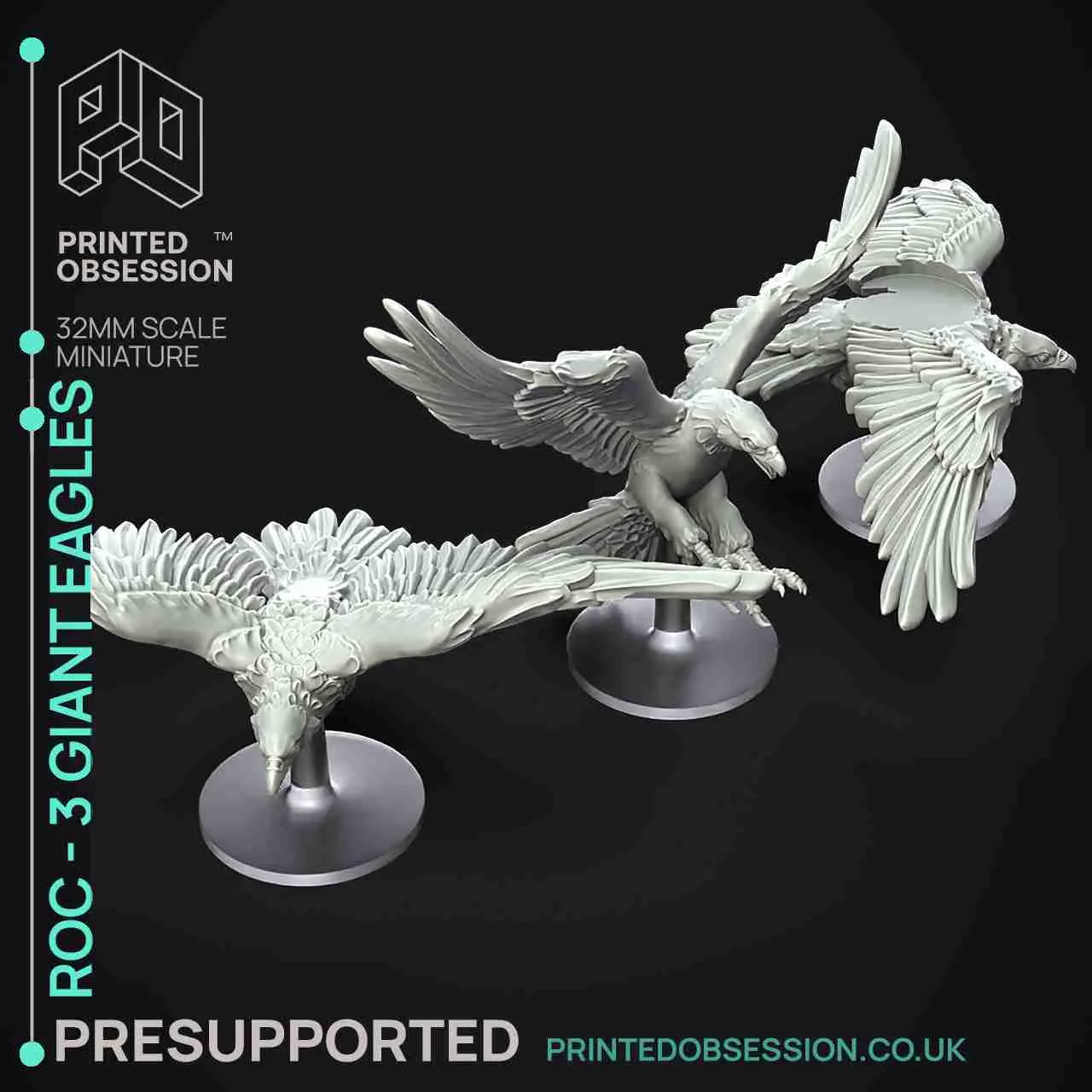 Roc - 3 Giant Eagles - PRESUPPORTED - 32mm scale