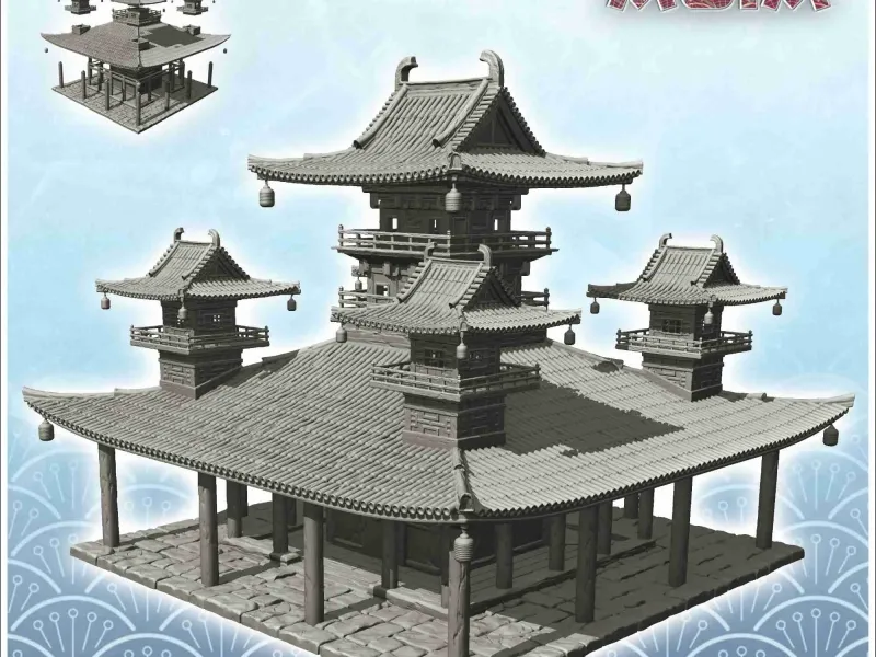 Asiatischer Palast mit fünf Türmen und großem Dach (28) - Japan Ch