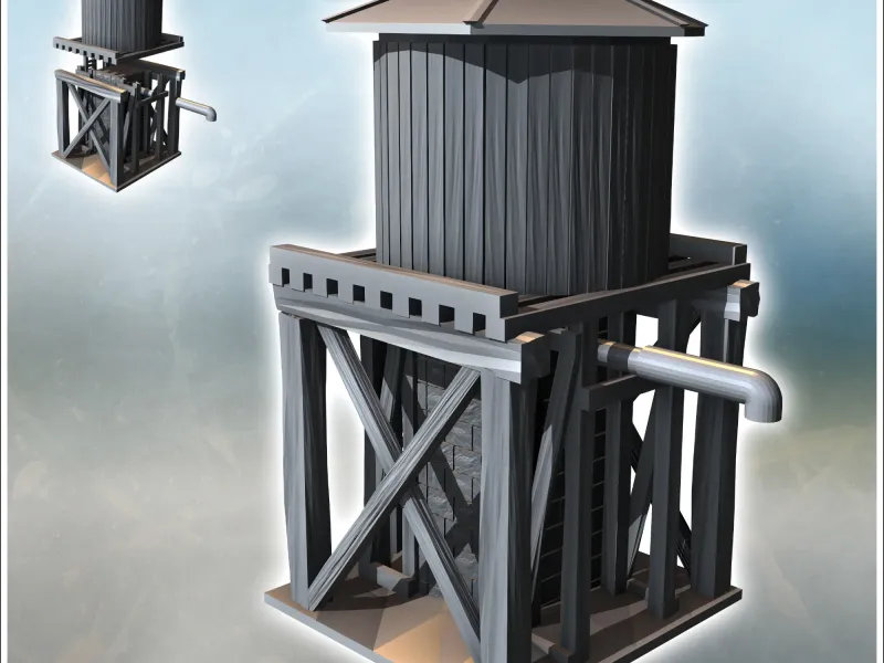 Water tank on wooden structure with metal faucet (2) - minia
