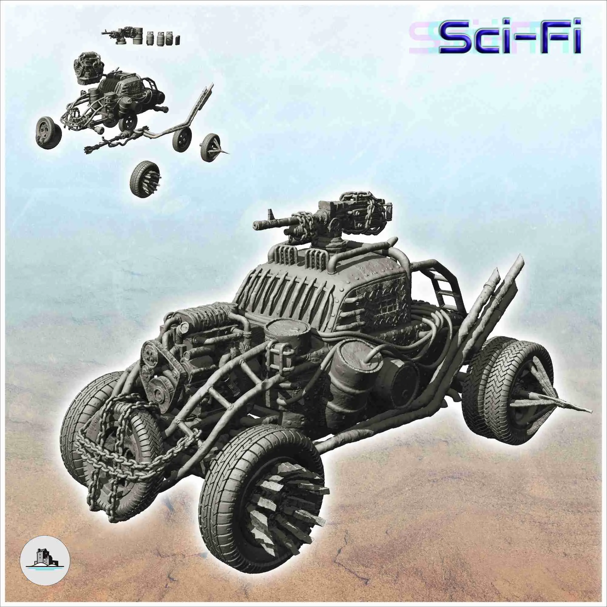 Post-apo four-wheeled light car with turreted weapon (12) -