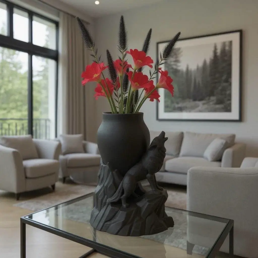 Howling Wolf Vase – Bold Nature-Inspired 3D Printable Center