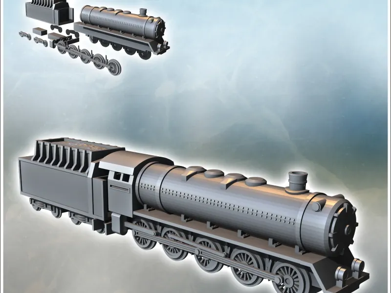 Set of steam locomotive with five axles and a coal wagon at