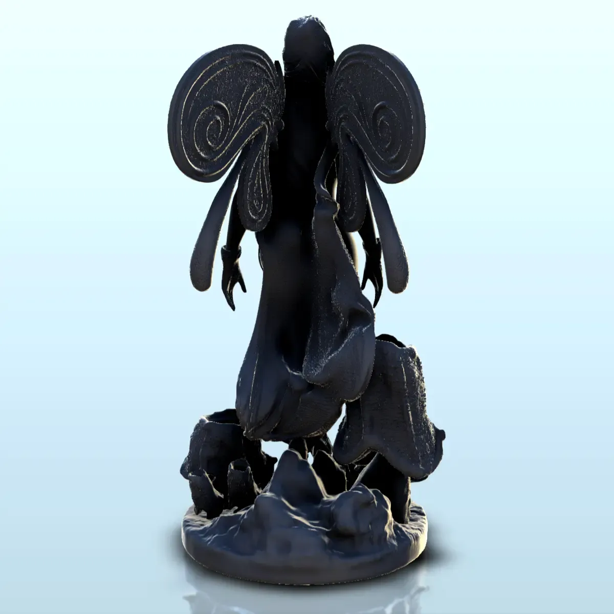 Four winged fairy with cape and veil on mushroom base (censo