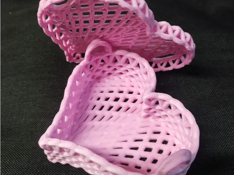 Sturdy Valentine Heart Woven Basket with Handles and Lid