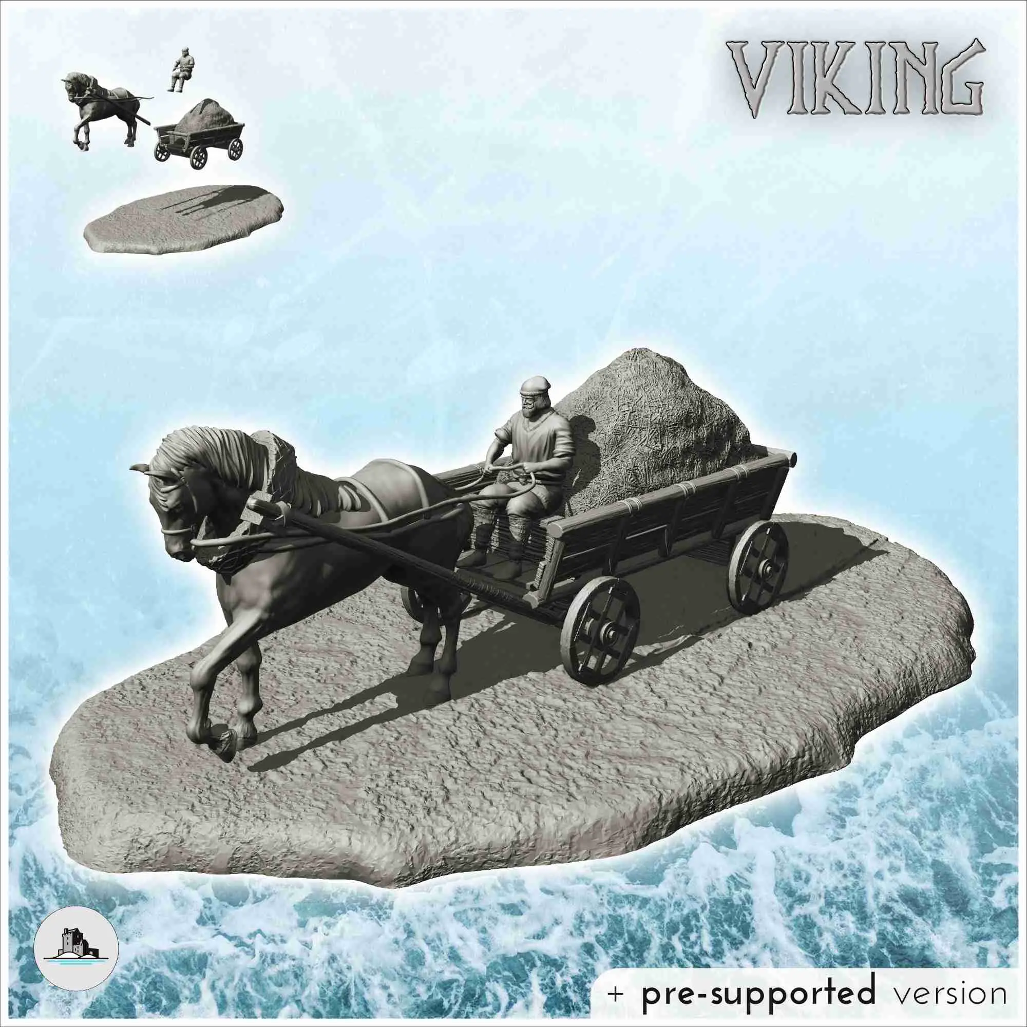 Carroça medieval com carga de palha (7) - cenário miniatura medieval