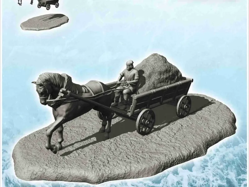 Medieval cart with straw load (7) - scenery medieval miniatu