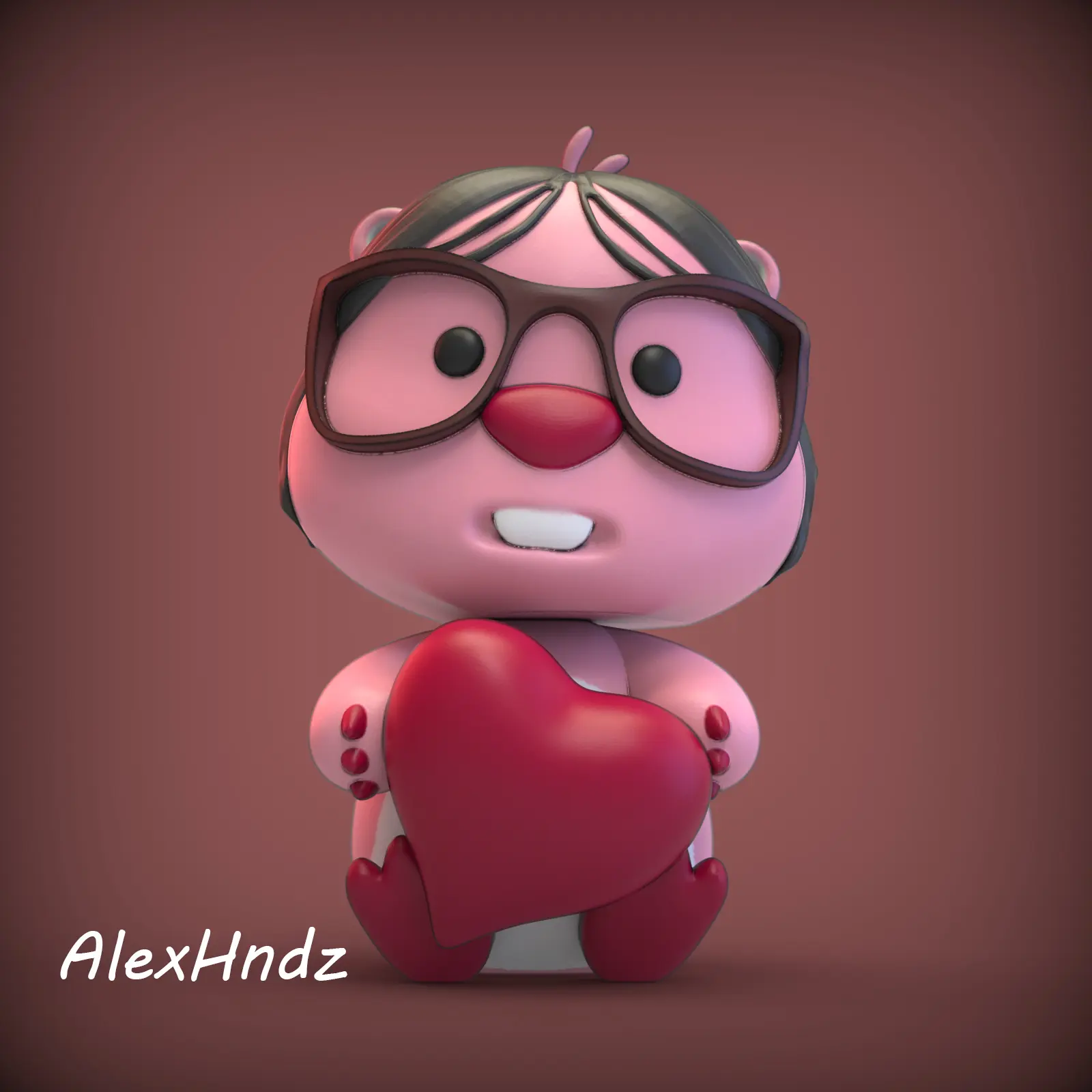 MEME URSINHO DE PELUCHE COR-DE-ROSA COM ÓCULOS SÃO VALENTIM (LOOPY, BEAVER)