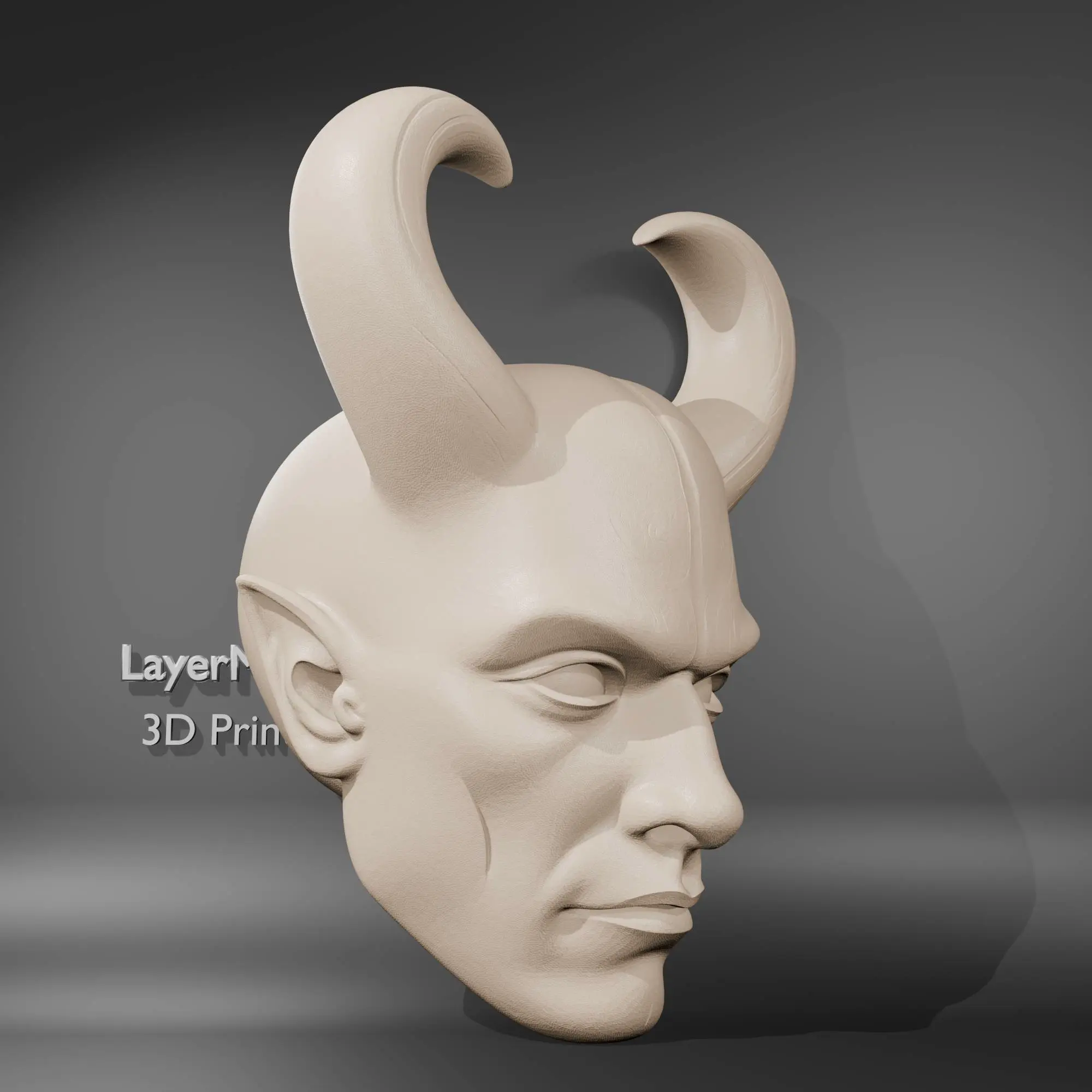 Demon Horned Mask 3D Print Model – Dark Fantasy Devil Head
