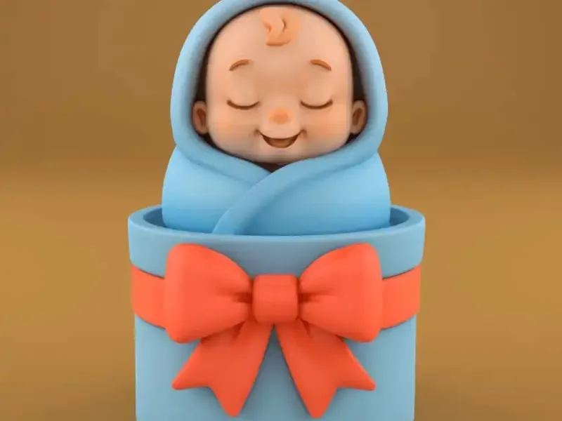 Sweet Baby Boy in Gift Box STL Newborn Gift 3D Print File