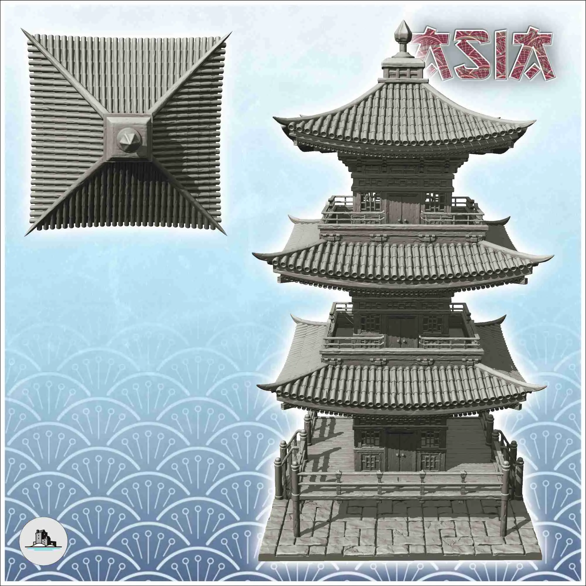Gran pagoda asiática con plataforma de madera (40) - Japón China Kor