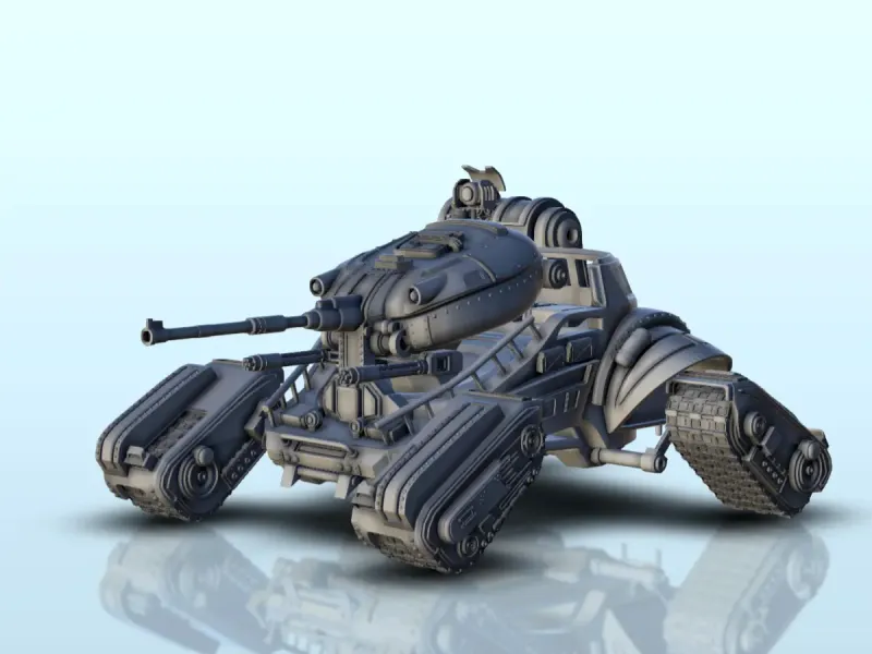 Sci-Fi-Panzer mit Geschützturm und fortschrittlichem Quadri-Trucks-System