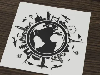 World travel landmarks globe silhouette