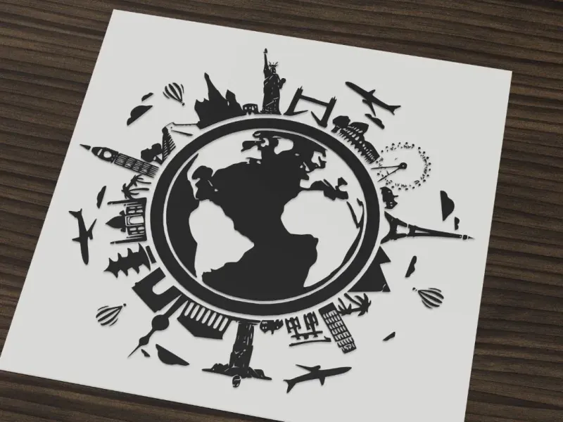 World travel landmarks globe silhouette