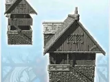 Medieval tavern with large entrance staircase and tiled roof-1
