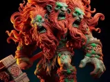 3917  Three-Headed Troll — 3D-Printed Fantasy Statue  STL-0