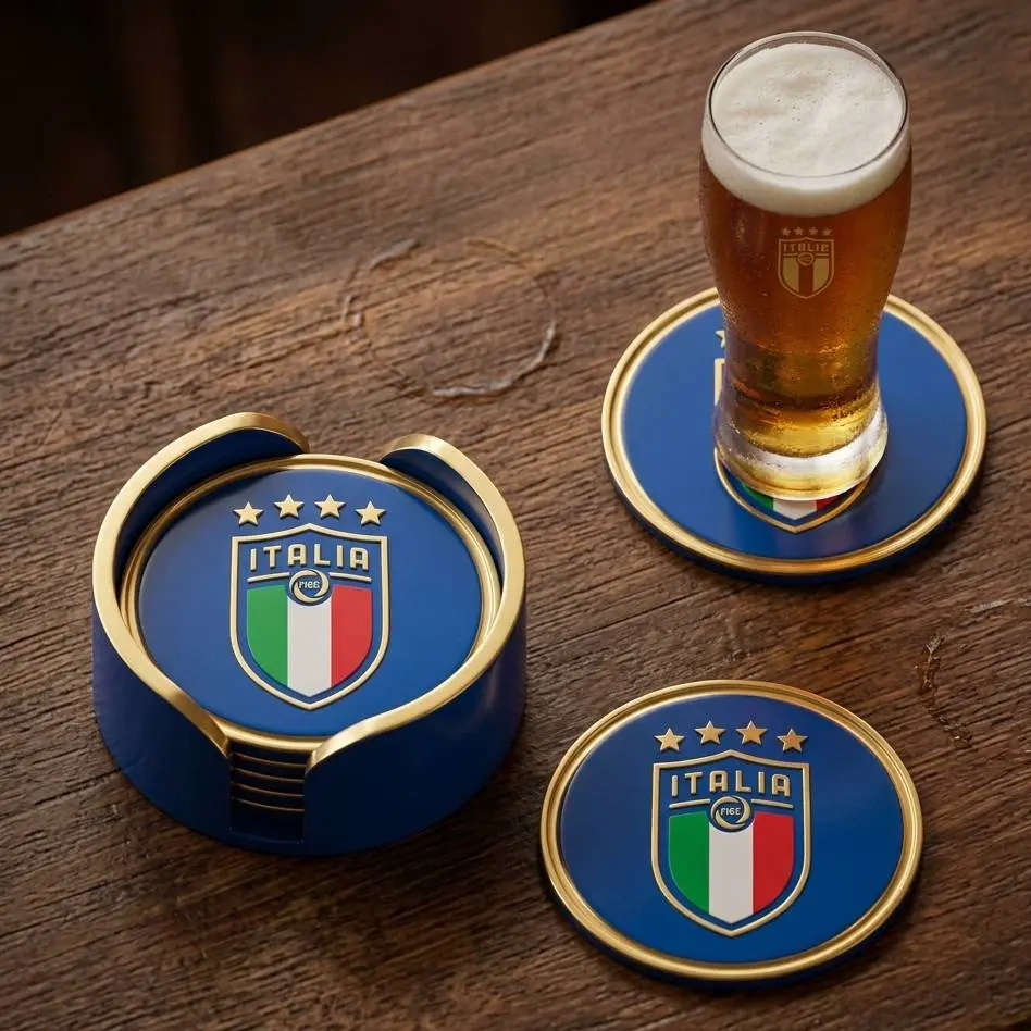 ITALIA FOOTBALL LOGO COASTERS AND HOLDER