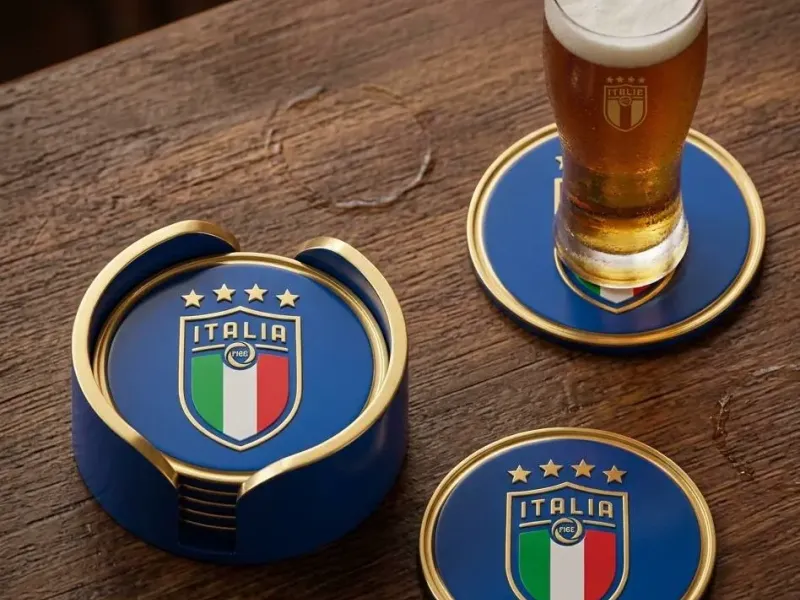 ITALIA FOOTBALL LOGO COASTERS AND HOLDER