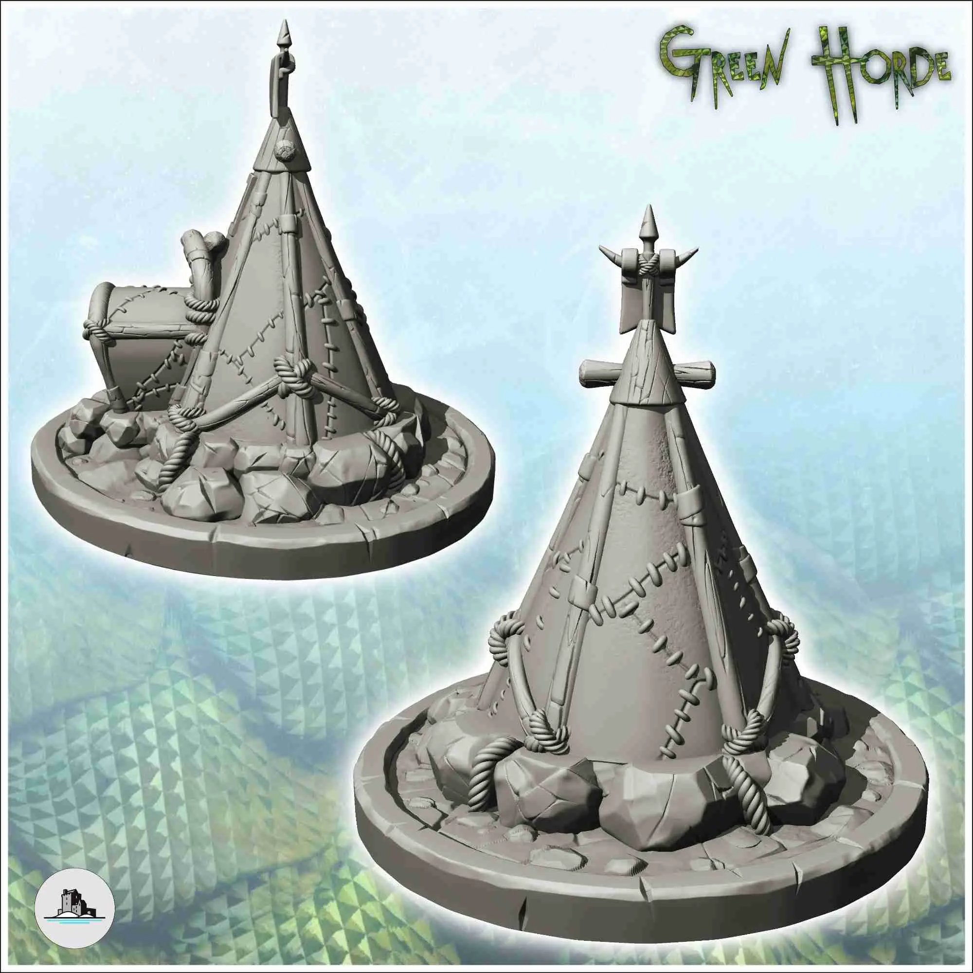 Orc canvas tent with flag on base (8) - miniatures warhammer