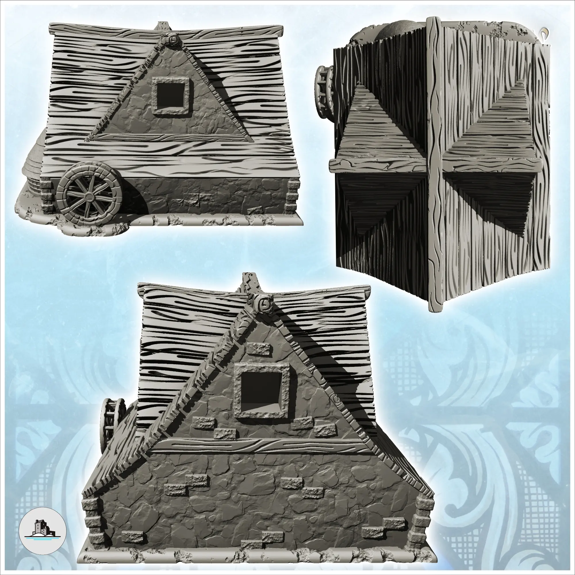 Wooden roofed mill with water wheel and floor (17) - miniatu