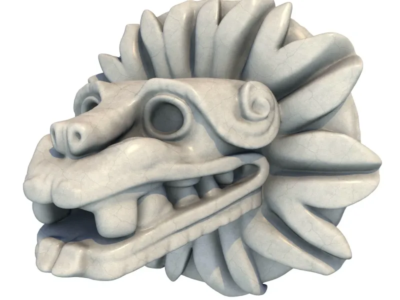 Quetzalcoatl Aztec Stone Sculpture 3D