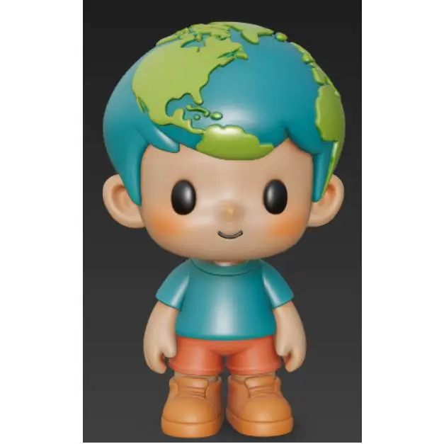 Earth Boy Cute Figure. World Theme Chibi Character 3D Print
