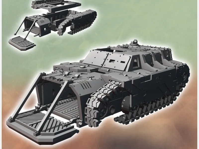Sci-Fi gepanzerte futuristische Fahrzeugkarosserie mit Ketten und op