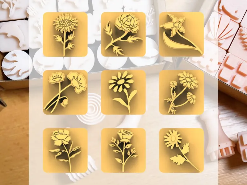 Ceramic Clay Stamp Set – Flowers 2 (9 Stamps, 20 mm)