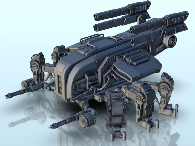 Sci-Fi-Panzer auf sechs Füßen mit Vierfach-Lasern und Maschinengewehren