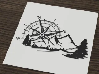 Mountain compass rose travel stencil