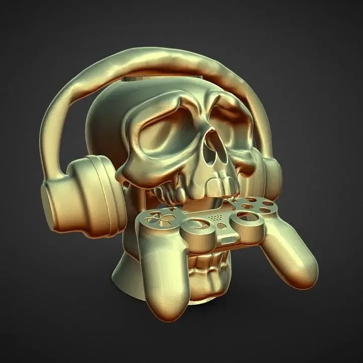 skull head phones and game controler holder