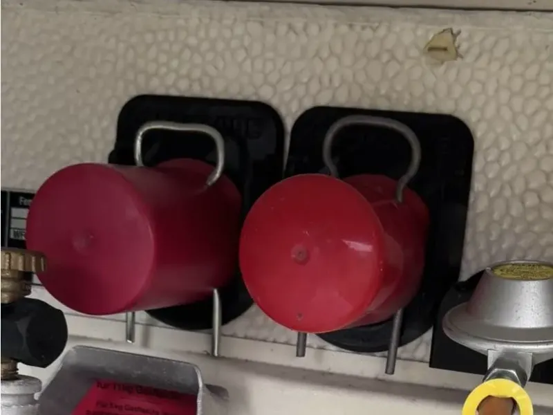 Gas cylinders, caps, and holders for screwing on