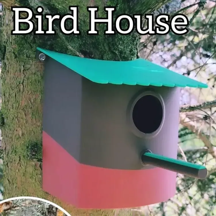 Gebogen vogelhuisje voor boomstam