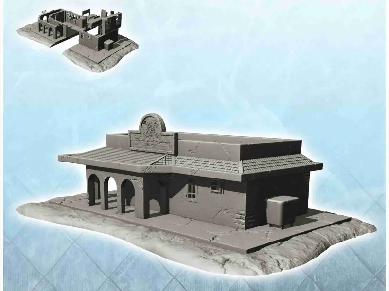Modern biker gang bar with flat roof (+ props) - miniatures