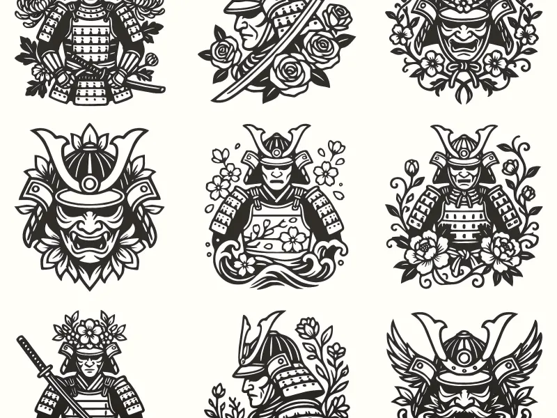 Floral Samurai Wall Art Pack – Japanese Warrior Designs CNC