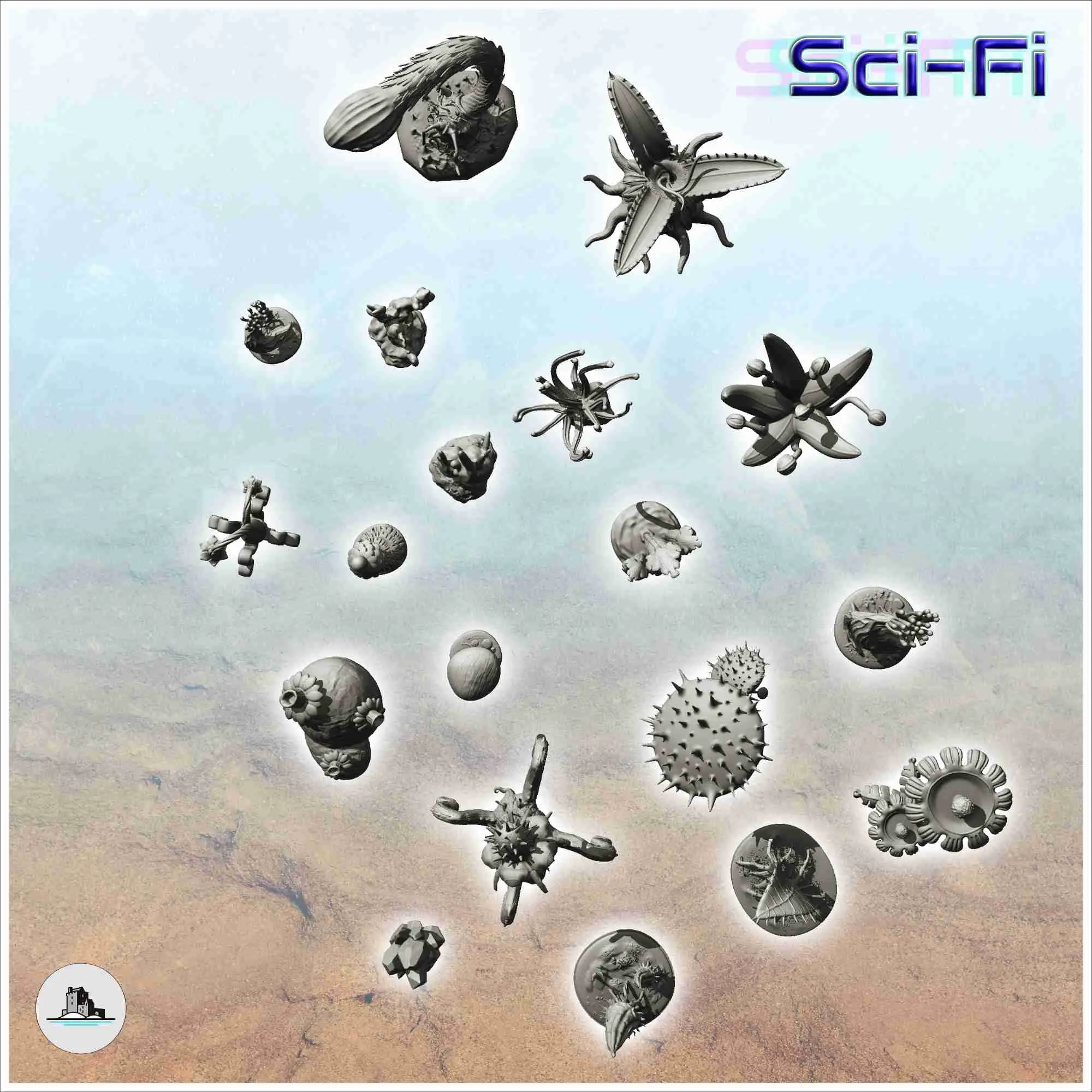 Set of nineteen alien plants (2) - science fiction miniature