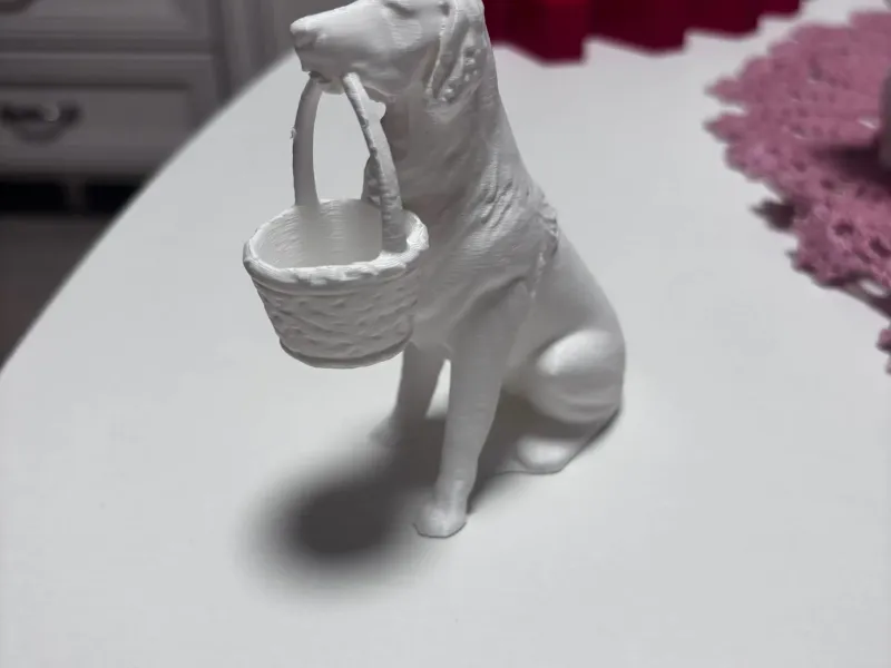 Cute dog holding a basket