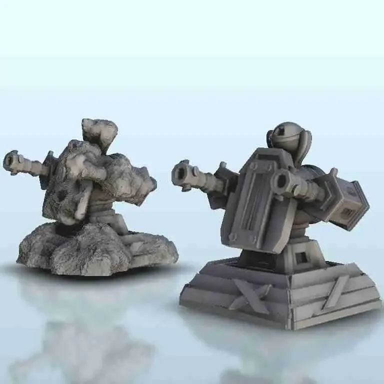 Torreta de cañones dobles (+ versión destruida) - guerra de miniaturas