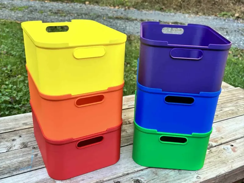 Large solid stacking bin with handles