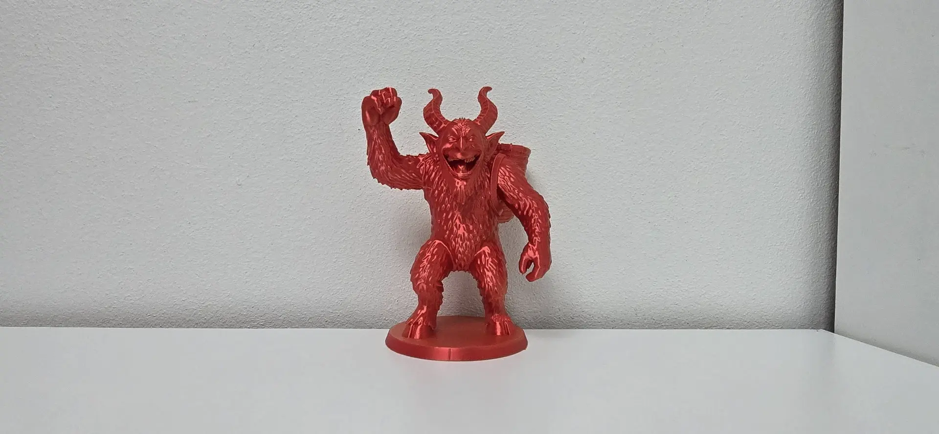 Red Furry Krampus with Backpack Christmas Figure