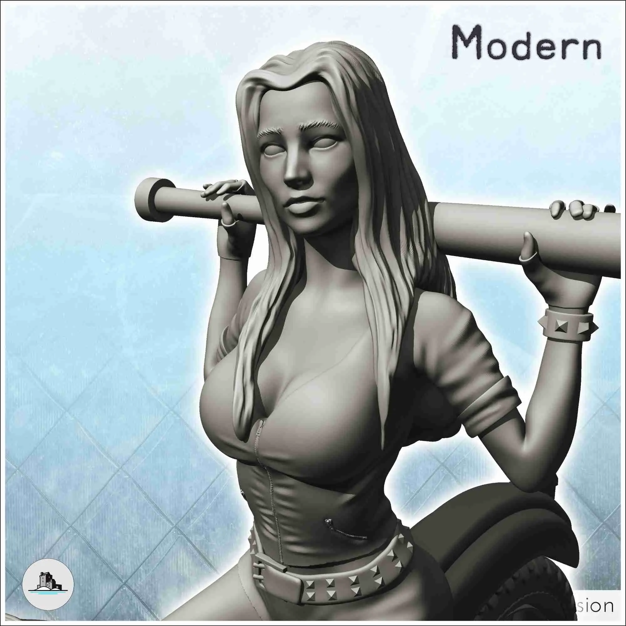 Sexy Bikerin mit Baseballschläger (6) - Miniaturenszenerie