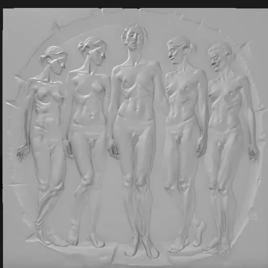 the statues of the zoe, group of classical female forms