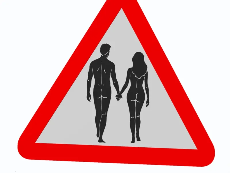 Nudism/Nude Walking - Warning/Danger Traffic Sign - Wall Art