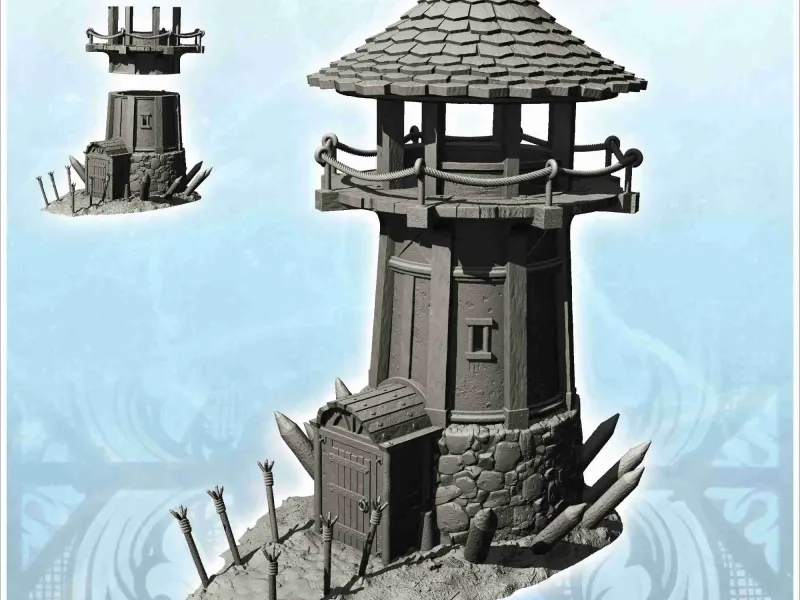 Watchtower with walkway and access door (5) - miniatures war