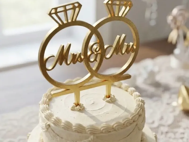 Elegant "Mrs & Mrs" Wedding Cake Topper - Interlocking Rings