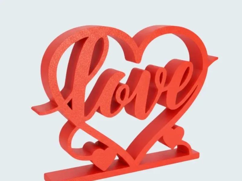 Escultura de Rosa en Corazón y Letrero