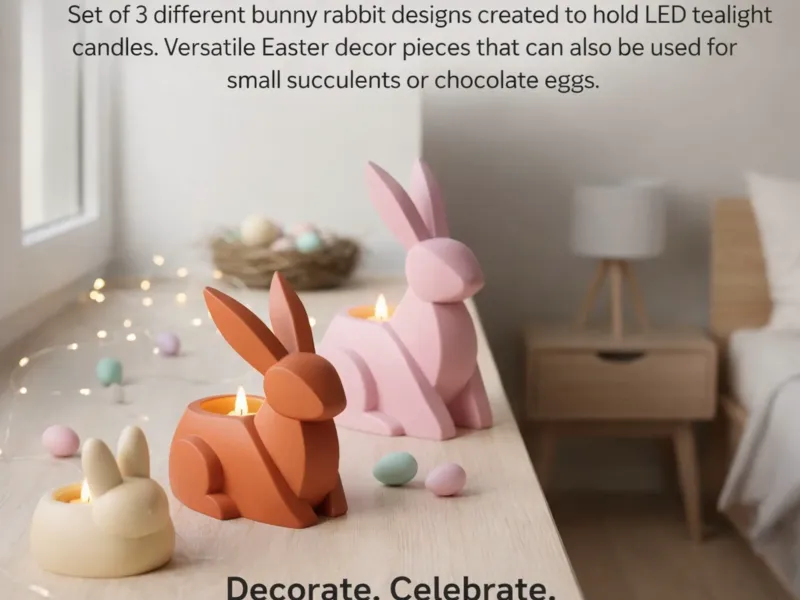 Set Coniglietto: 3 Portacandele Tealight LED e Vasi per Piante