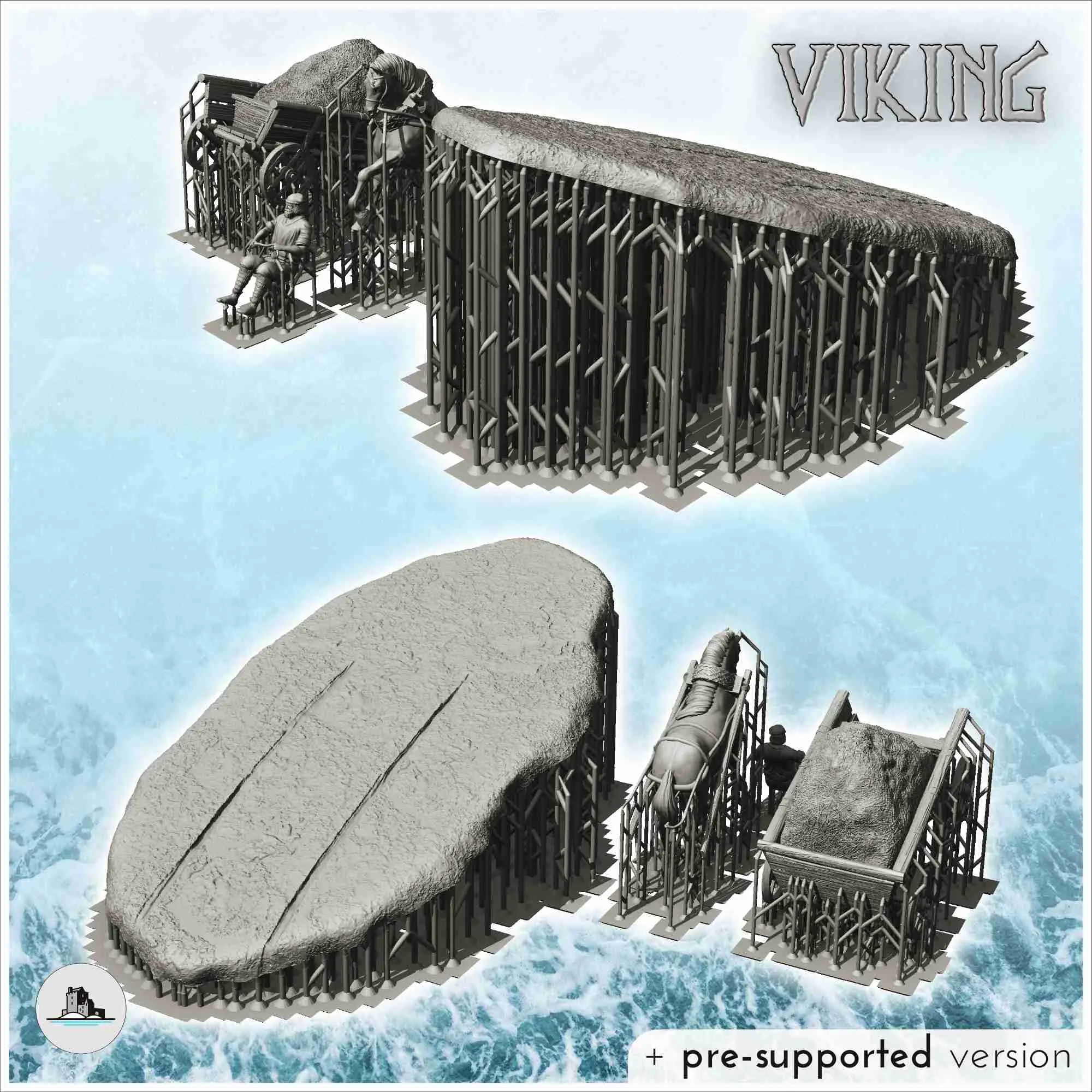 Carroça medieval com carga de palha (7) - cenário miniatura medieval
