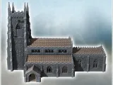 Christian church with square front Gothic tower and side ann-3