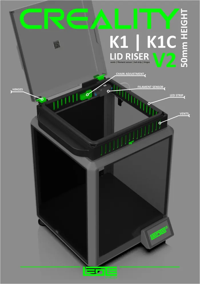 3D Printer Files | 3MF File | CREALITY K1|K1C|K1SE - LID RISER V2 [50mm ...